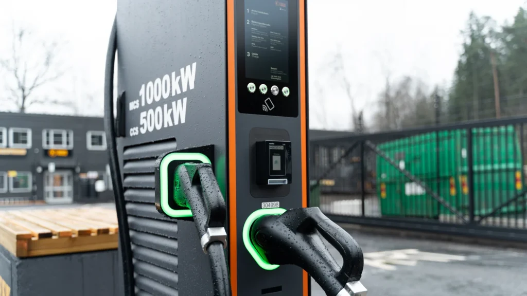 Betalterminal för kortbetalning på en snabbladdare installerad av EL13R